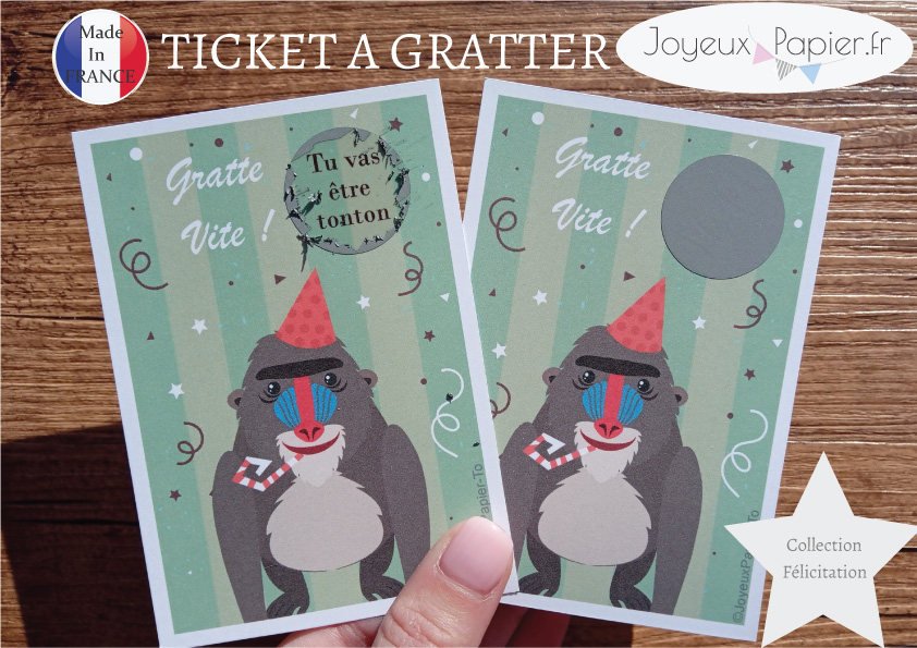 Ticket Mini Carte A Gratter Annonce Grossesse Originale Bebe Tu Vas Etre Tonton Modele Singe Tickets Collection Felicitation Papeterie Cartes St Valentin Par Joyeuxpapier