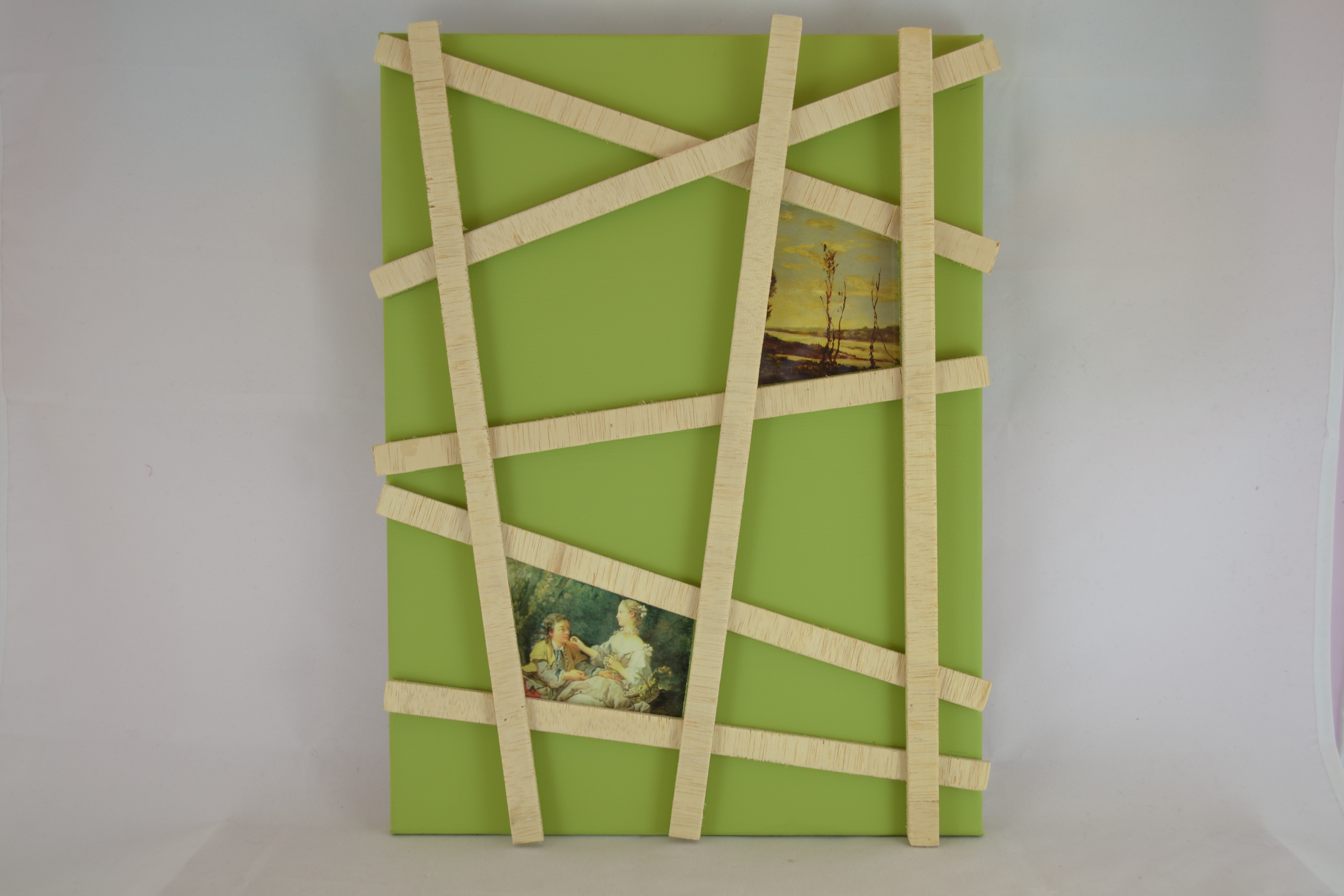 Cadre photo decoratif contemporain original, chassis entoilé toile peinte à la main, travail du