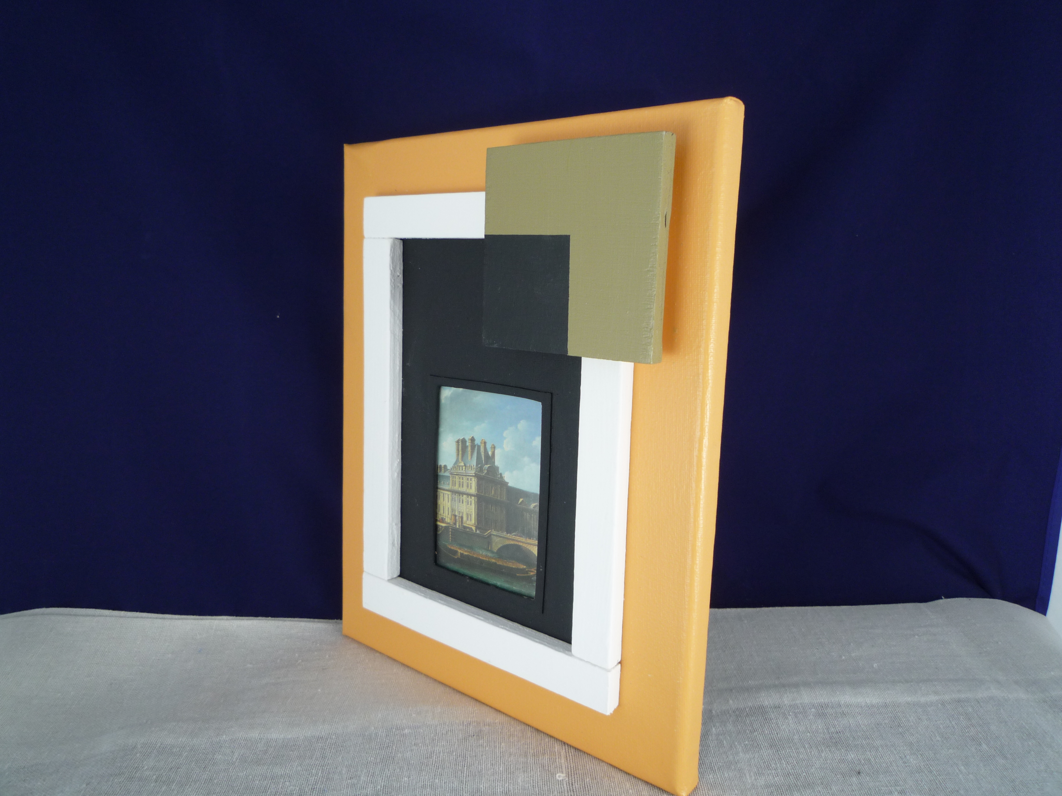 Cadre photo decoratif contemporain original, chassis entoilé toile peinte à la main, travail du