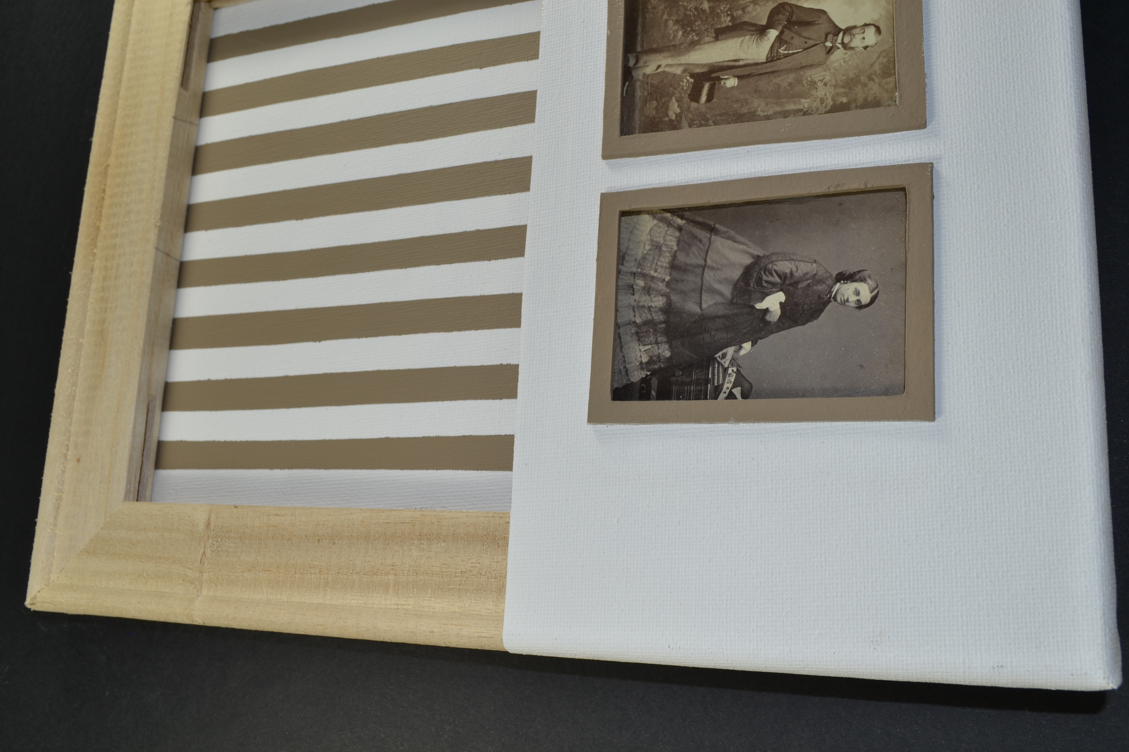 Cadre photo decoratif contemporain original, chassis entoilé toile peinte à la main, travail du
