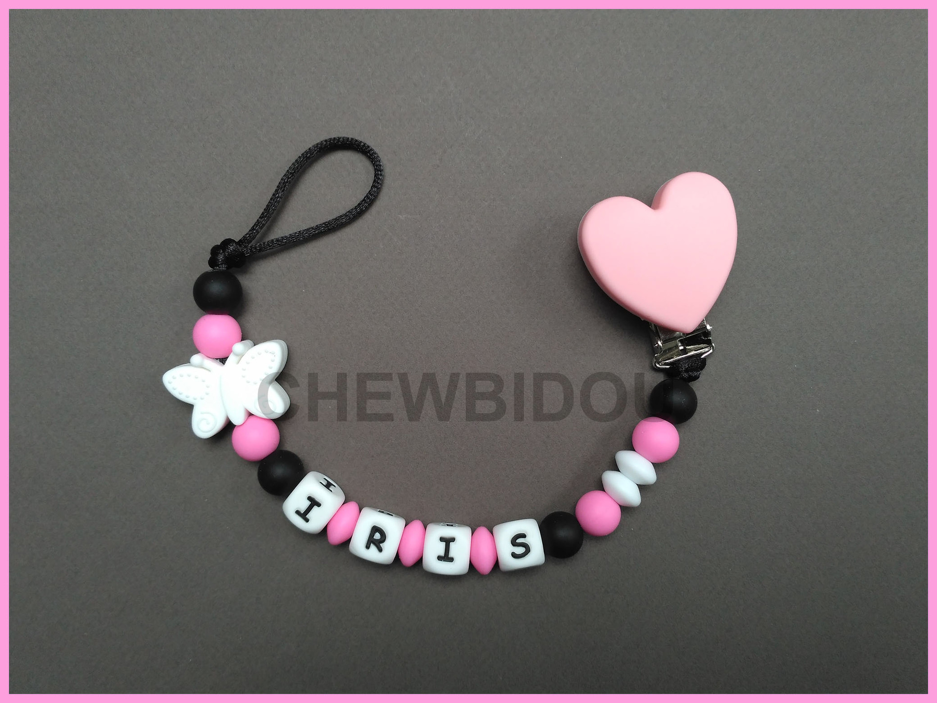 Attache Tetine Sucette Personnalisee Tout Silicone Clip Et Perles Bebe Fille Decoration Papillon Clip Coeur Enfants Puericulture Par Chewbidou