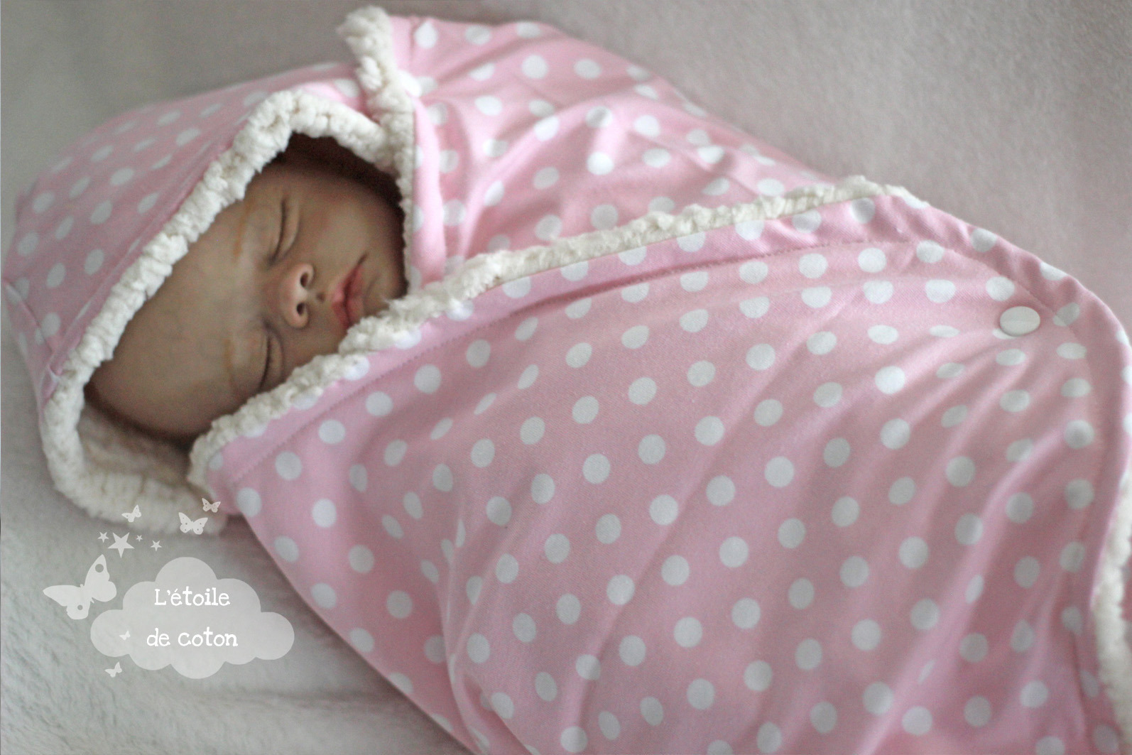 Couverture nid d'ange bébé rose à pois : enfants-puericulture par