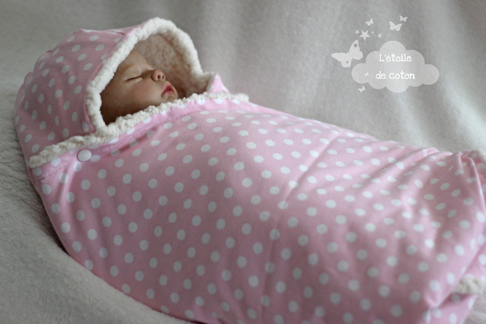 Couverture nid d'ange bébé rose à pois : enfants-puericulture par