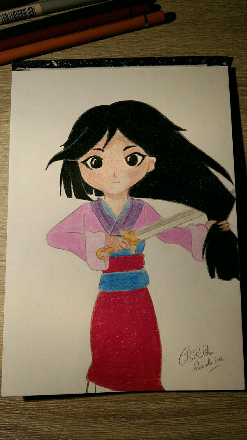 Dessin Au Crayon De Couleur Mulan En Chibi