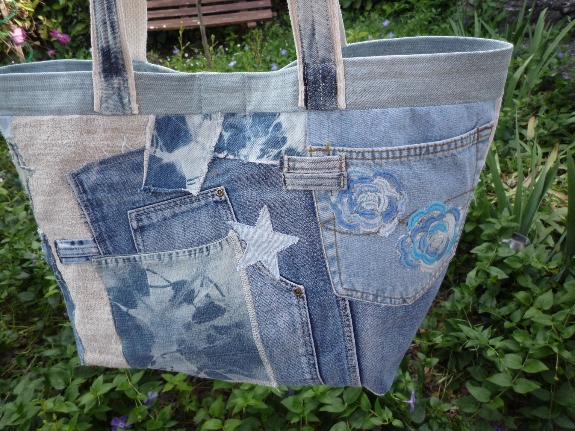 Sac patchwork jean online