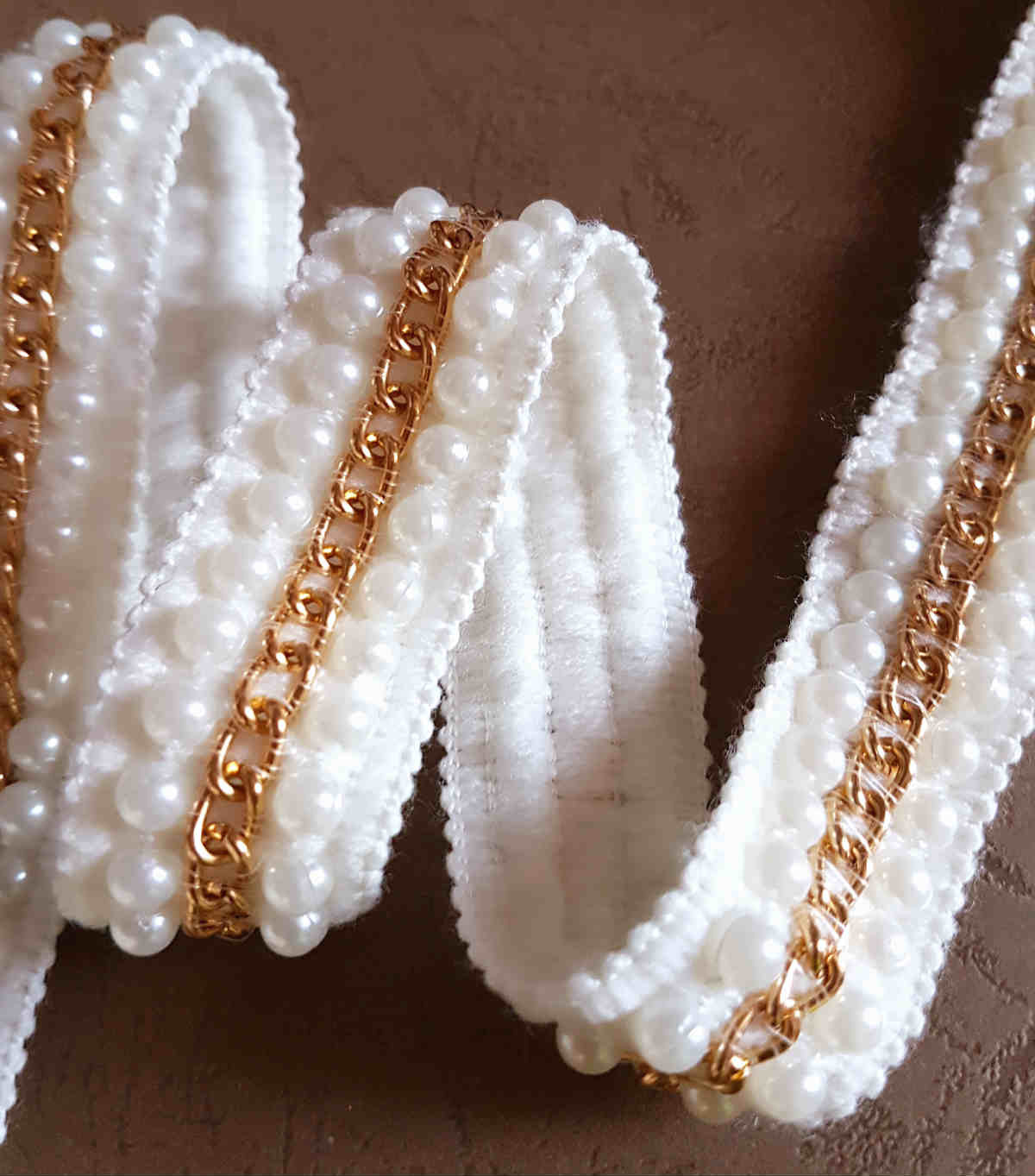 X50cm super galon blanc avec perles et chaîne métale doré style