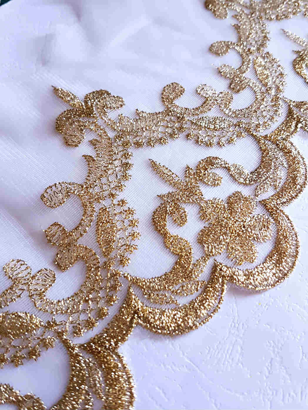 Rancheng 91cmx145cm Feuilles Brod/é Tissu au metre Lace Dentelle Maille Mat/ériel Broderie Couture Coudre Bricolage Robe de mari/ée Orange