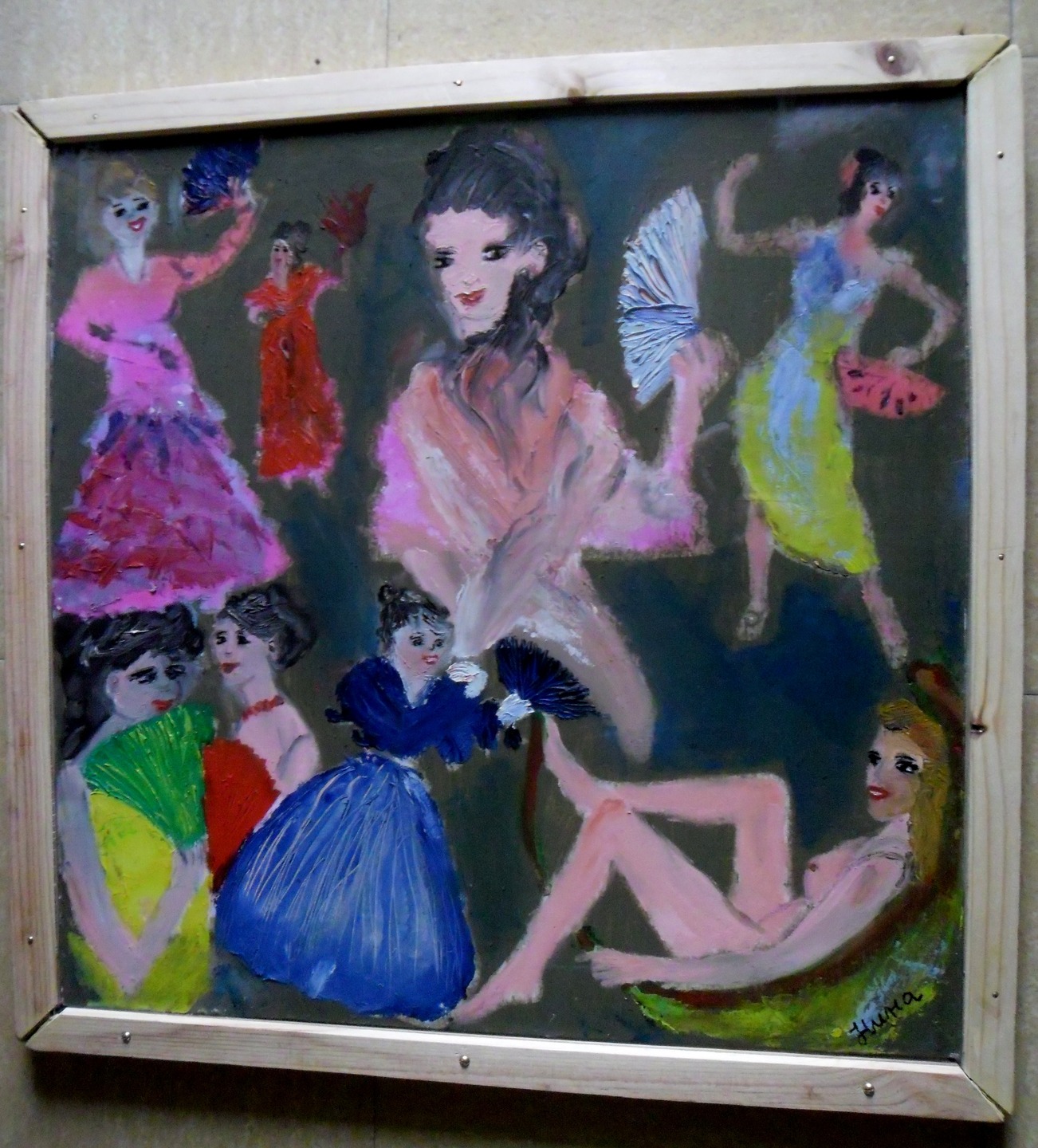 21 tableau  peinture femmes  avec ventail tableau  