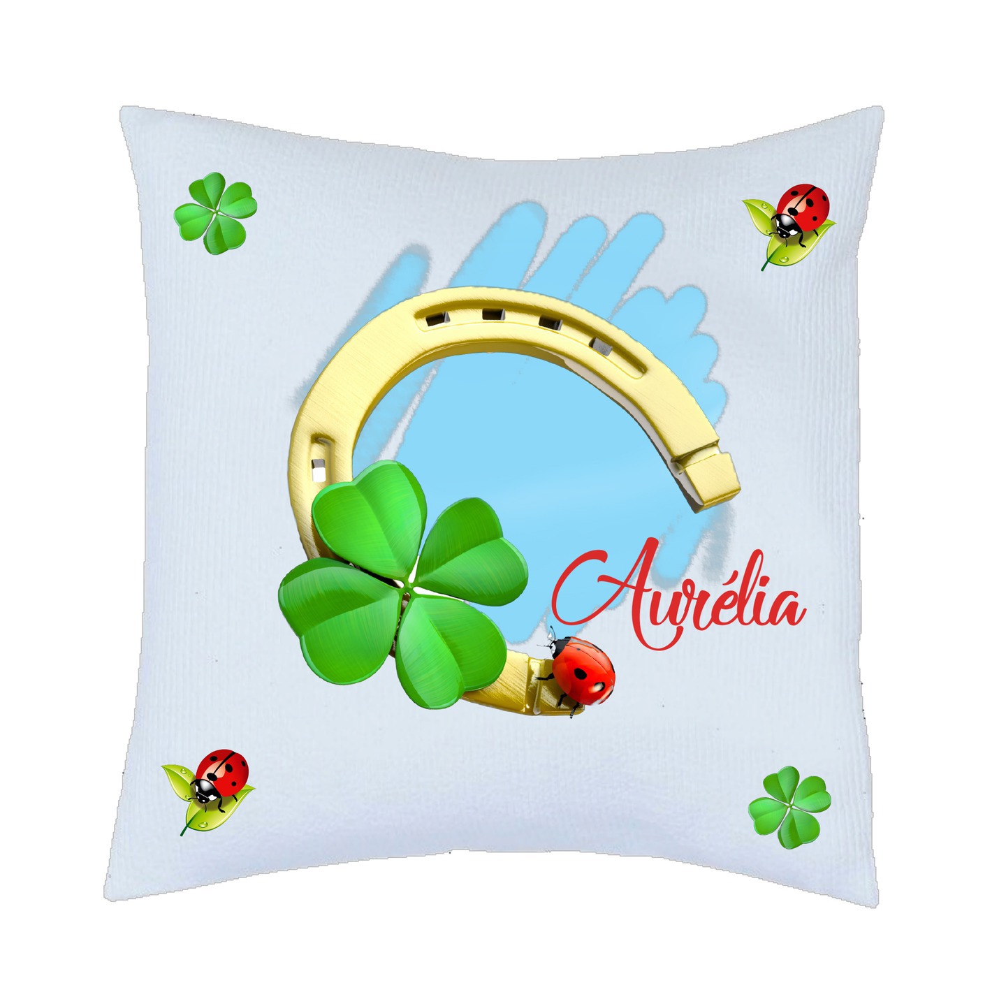 Coussin Satin Motif Porte Bonheur Trefle 4 Feuilles Fer En Cheval Personnalisable Prenom Au Choix Ref 117 Maison Et Deco Textiles Tapis Par Sijolieboutique